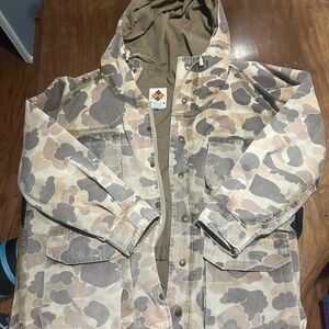Columbia Cream and Brown Military Field Jacket with Hood